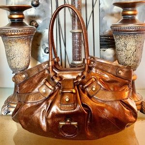 Salvatore Ferragamo Copper Patent Leather Hobo Bag